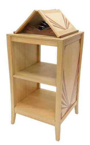 A 20thC Art Deco design light oak and inlaid reading stand or pedestal lectern, with a sunburst...