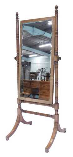 A mid 19thC Bullock style mahogany framed cheval mirror, with rectangular bevelled glass flanked...