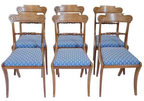 A set of six 19thC mahogany dining chairs, each with scroll cresting rails and horizontal...