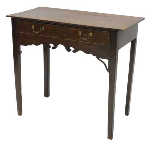 A 19thC oak lowboy, of rectangular form, with two frieze drawers, each with swan neck handles,...