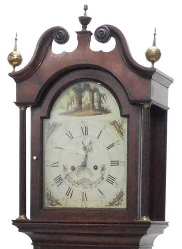 A 19thC mahogany longcase clock, the swan neck pedimented hood surmounted by an urn finial,...