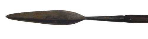 A 20thC African tribal spear, with metal end and plain turned handle, 182cm high.