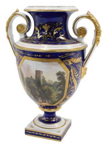 An early 19thC Bloor Derby vase, of tapering circular form, with compressed stem and acanthus...