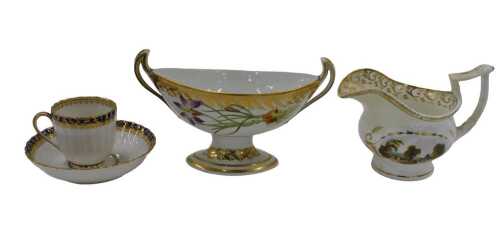 A 19thC Derby porcelain jug, titled View in Knots, hand painted panel with a country scene, with...