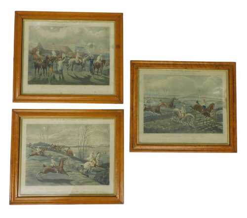 After H Alken. The First Steeple-Chase On Record, three framed coloured engravings, 34cm x 41cm.