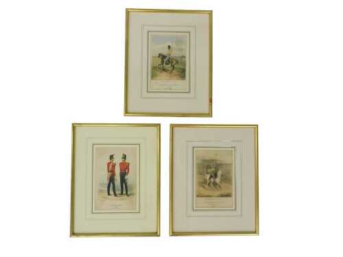 Three framed and mounted military prints, Light Horse Volunteers, Tenth Foot 1848, Light Horse...