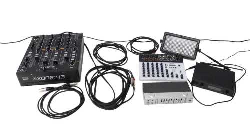 V - An Allen & Heath X One :43 four channel analogue DJ mixer, in black, with multiple channel...