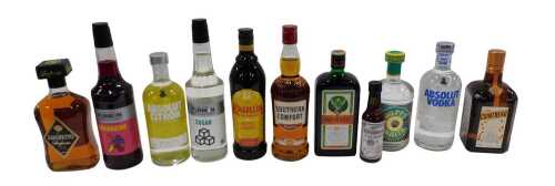 V - A litre bottle of J&auml;germeister, various other spirits, Absolut Vodka, Southern Comfort, Absolut...