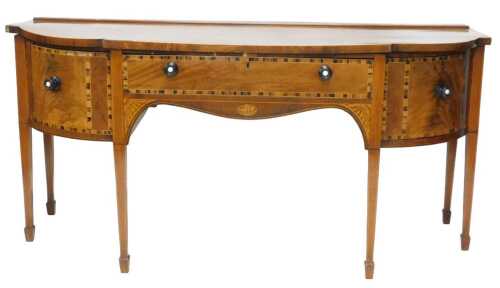 A Victorian mahogany D end sideboard, the wide crossbanded top raised above a frieze drawer...