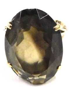 A 9ct gold smokey quartz dress ring, set with oval cut smokey quartz, in a raised four claw... - 4