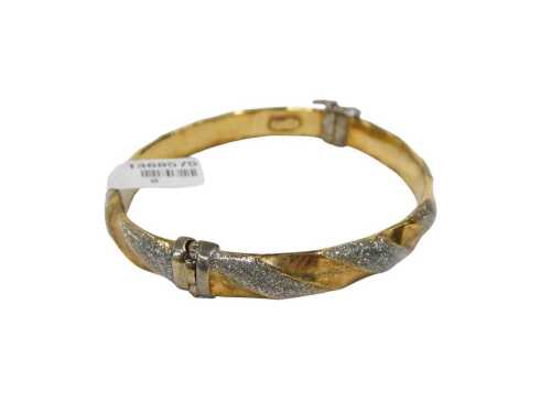 A silver gilt half hinged bangle, with applied glitter design and stamped 9ct Bonded Gold, 6cm...