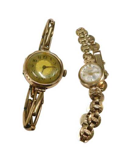 Two 9ct gold lady's wristwatches, comprising an Accurist lady's cocktail watch, with sunburst...