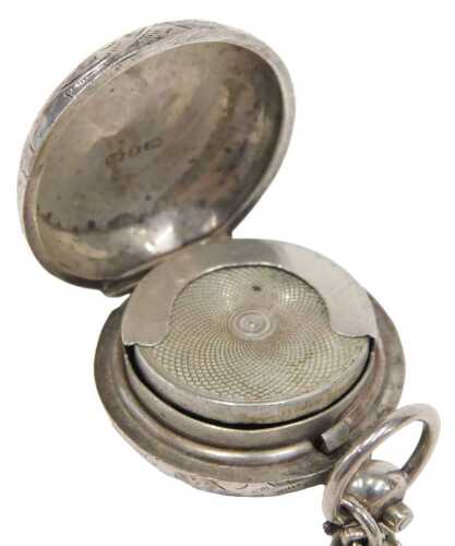 A silver coin case, on fine curb link chain, the coin case bearing the initials CMT, Birmingham...