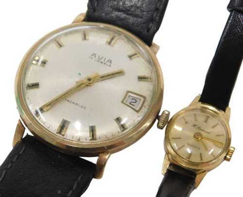 Two wristwatches, comprising an Avia Incabloc 9ct gold gent's wristwatch, with a silvered baton...