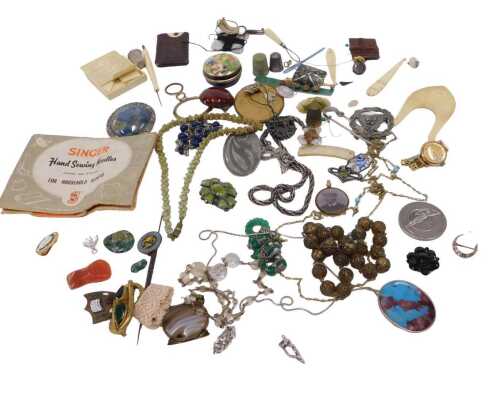 A group of assorted costume jewellery and effects, comprising a 19thC gilt snake brooch, an...