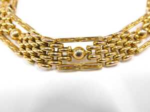 An elaborate gate bracelet, of four bar brushed design, with ball and bar links, with rose gold... - 2