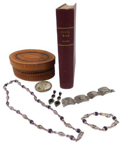 A group of silver and other jewellery and effects, to include a horn buckle, bearing the...