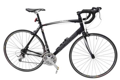 A specialised Allez Racer road bike, in black and white colourway, with sports seat, 103cm high.