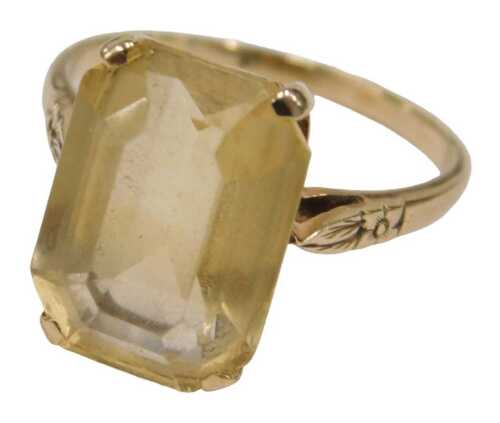 A citrine single stone dress ring, with asscher cut citrine, 13.4mm x 9.4mm x 5.2mm, in a raised...