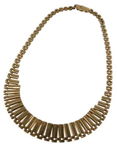A 9ct gold brickette necklace, of polished and brushed graduated decoration, yellow metal,...