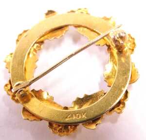 A brooch and pair of earrings, comprising a circular leaf and seed pearl bi-colour brooch,... - 4