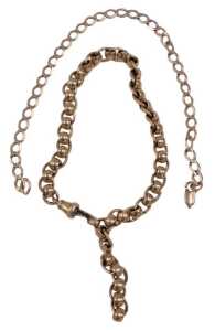 Two chains, comprising a flattened curb bracelet, 18cm long, yellow metal, unmarked and a part...