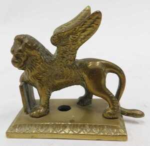 A 19thC Grand Tour style brass winged lion of St Mark figure, on rectangular base, 8cm high, and... - 2