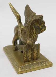 A 19thC Grand Tour style brass winged lion of St Mark figure, on rectangular base, 8cm high, and... - 3