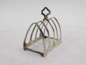 A George V silver four sectional toast rack, with mitre handle and sections, by Edward Viner,... - 2