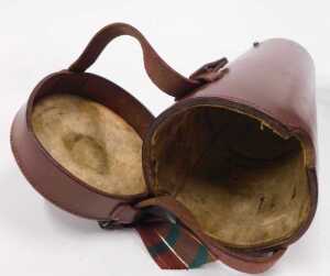 A leather travelling decanter case, containing a cut glass decanter with corklined screw top,... - 4