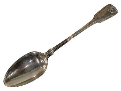 A William IV silver basting spoon, shell capped Fiddle pattern, London 1834, 30cm, 6.3oz.