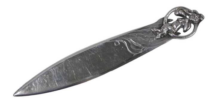 A 20thC Art Nouveau paper knife, with pierced satire end and plain blade, marked Kennard & Co...