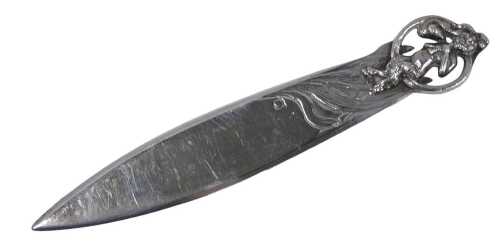 A 20thC Art Nouveau paper knife, with pierced satire end and plain blade, marked Kennard & Co...