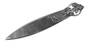 A 20thC Art Nouveau paper knife, with pierced satire end and plain blade, marked Kennard & Co...