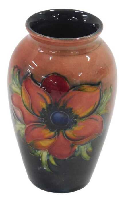 A Moorcroft pottery flambe Anemone pattern vase, of shouldered form, 12cm high.