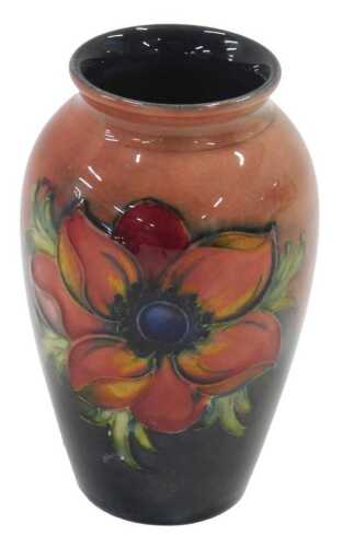 A Moorcroft pottery flambe Anemone pattern vase, of shouldered form, 12cm high.
