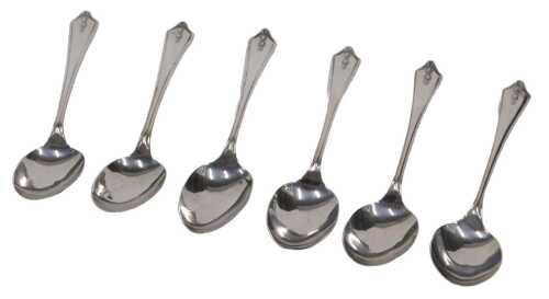 A set of six George V silver teaspoons, with shaped handles and plain bowls, by Barker Brothers...