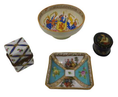 A 20thC Dumont French enamel porcelain miniature perfume bottle box, of rectangular form,...