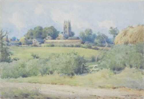 William Barton Thomas (1877-1947). Country landscape with village church, watercolour, signed,...