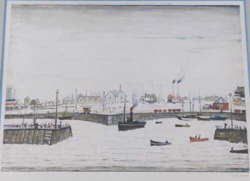 Laurence Stephen Lowry (1887-1976). The Harbour, artist signed coloured print, 44cm x 57.5cm.