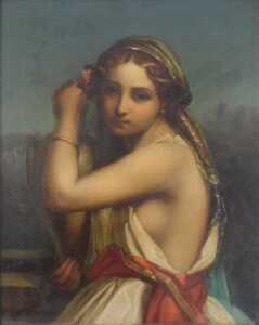 19thC Continental School. Classical maiden, oil on metal plaque, 37.5cm x 30cm.