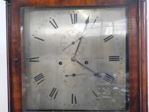 A Regency flame mahogany longcase clock, the arched hood with quarter inset columns, over a... - 3