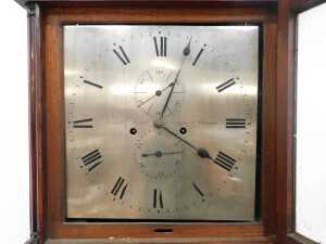 A Regency flame mahogany longcase clock, the arched hood with quarter inset columns, over a... - 4