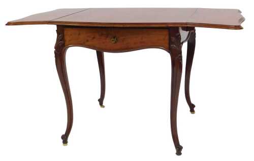 A Victorian plum pudding mahogany drop leaf occasional table, the top with a moulded edge above...