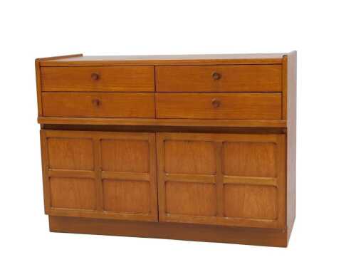 A Nathan teak side cabinet, the top with an arrangement of four drawers above two panelled...