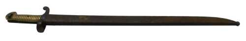 A French 1866 pattern Chassepot bayonet, with brass grip and steel blade, in a scabbard, 71cm...