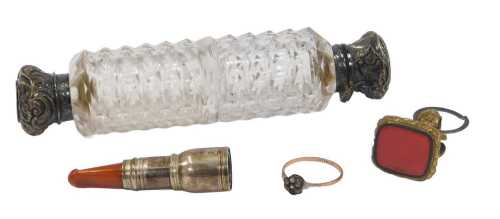 Victorian and later wares, comprising a double ended cut glass and white metal scent bottle,...