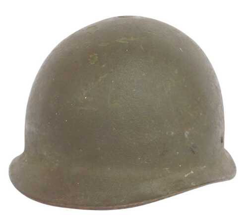 A German green painted military helmet, possibly post-war, the interior bearing printed label,...