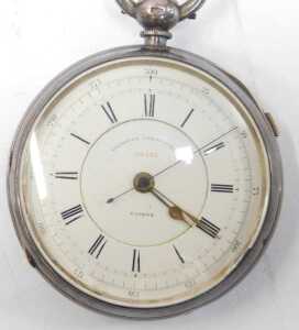 A George V silver-cased chronograph photo watch, with white enamel dial, numbered 59733, in... - 2