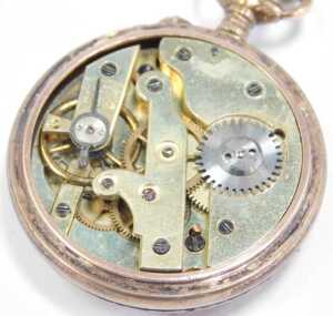 An Argent Dore late 19th/early 20thC enamel fob watch, with red enamel half Hunter face and back,... - 3